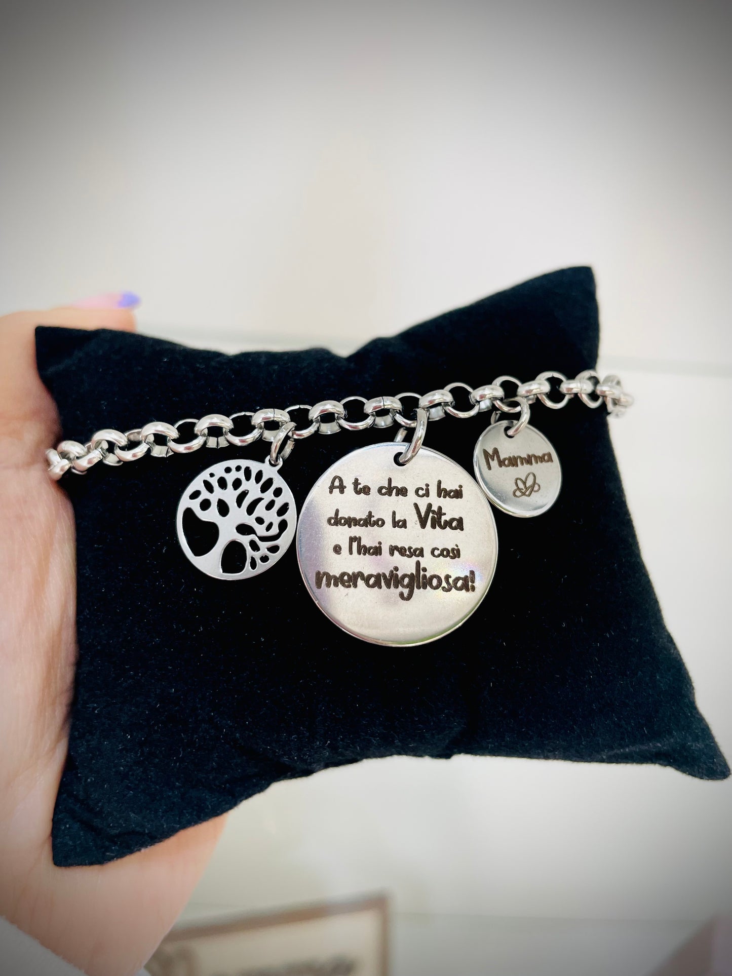 BRACCIALE IN ACCIAIO CON DEDICA PERSONALIZZATA PER LA MAMMA