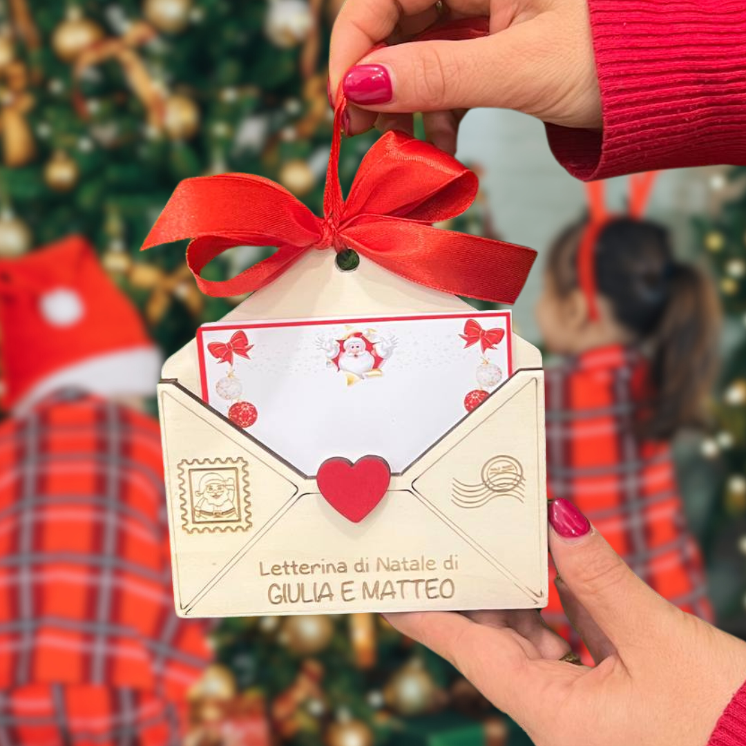 ORNAMENTO DI NATALE IN LEGNO PERSONALIZZATO CON NOMI LETTERA PER BABBO NATALE