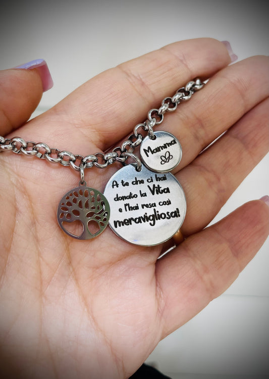 BRACCIALE IN ACCIAIO CON DEDICA PERSONALIZZATA PER LA MAMMA