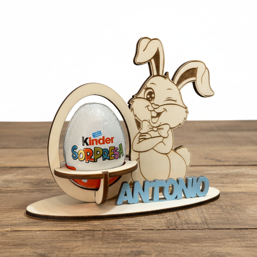 PORTA DOLCI DI PASQUA IN LEGNO PERSONALIZZATO CON NOME CONIGLIO DI PASQUA