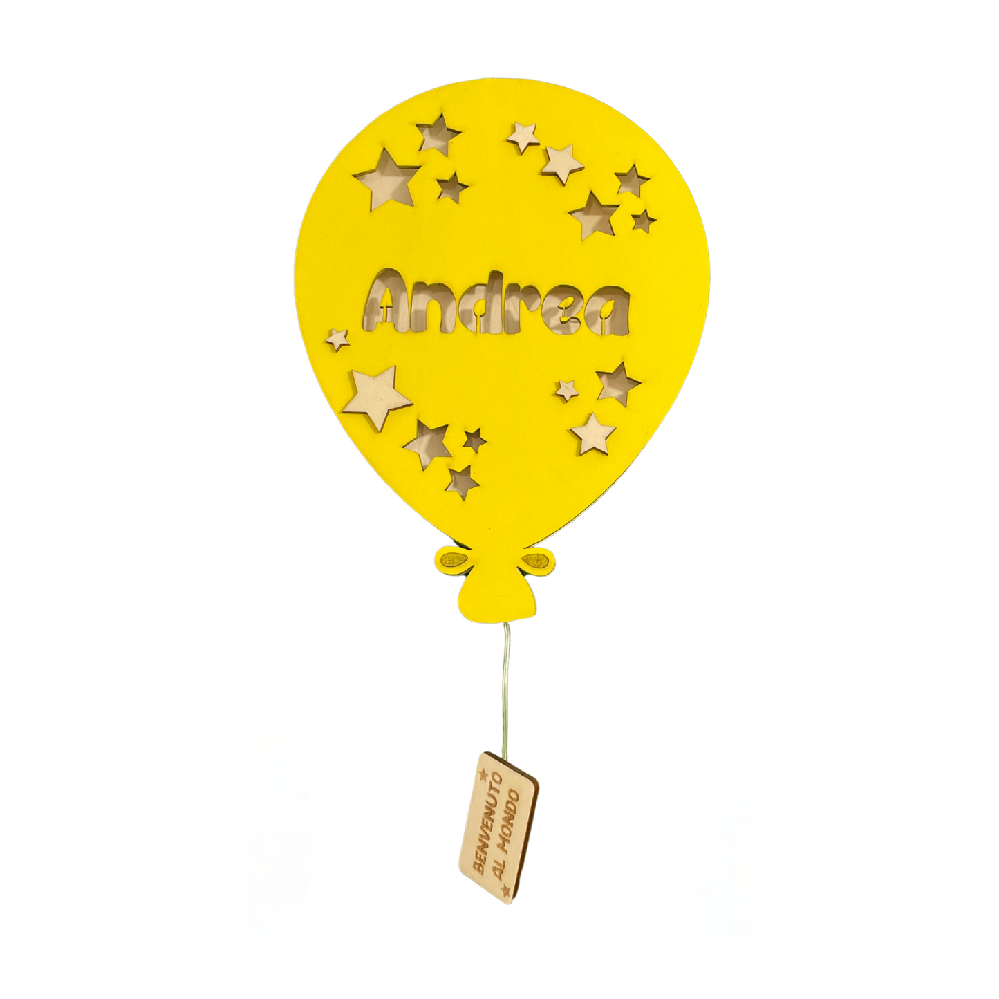 LAMPADE PALLONCINO IN LEGNO PERSONALIZZATE CON NOME PERSONAGGIO E DEDICA