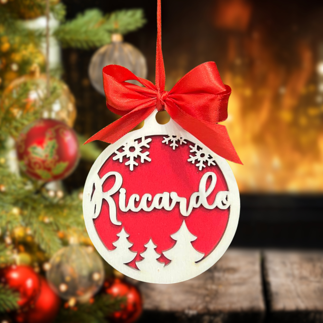 ORNAMENTO DI NATALE PER ALBERO IN LEGNO CON NOME