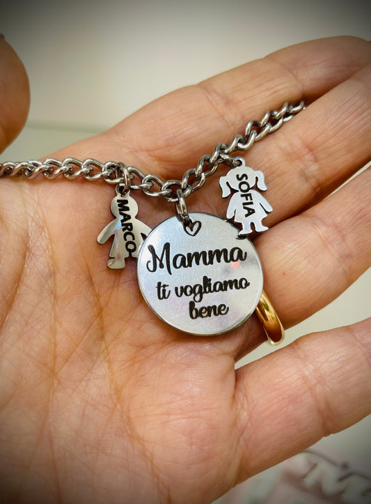 BRACCIALE IN ACCIAIO CON DEDICA PERSONALIZZATA PER LA MAMMA NOMI