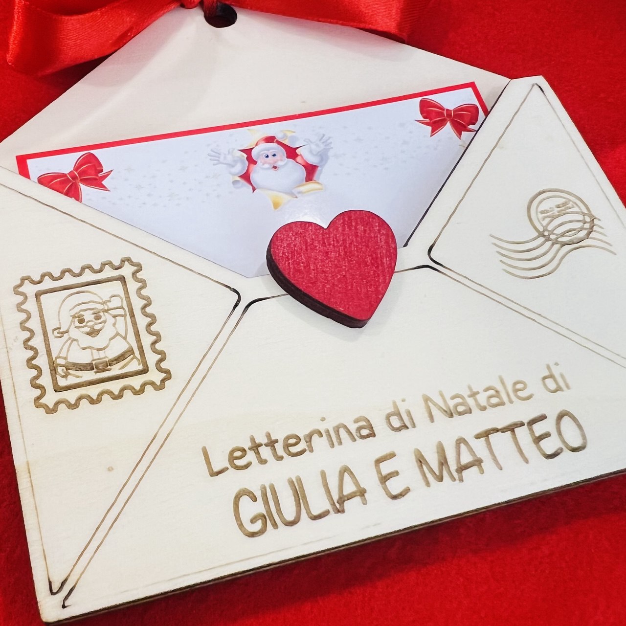 ORNAMENTO DI NATALE IN LEGNO PERSONALIZZATO CON NOMI LETTERA PER BABBO NATALE