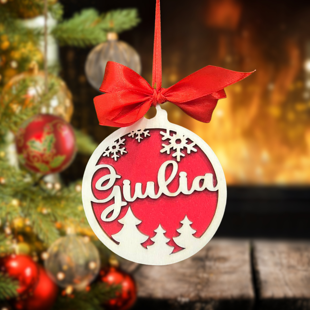 ORNAMENTO DI NATALE PER ALBERO IN LEGNO CON NOME