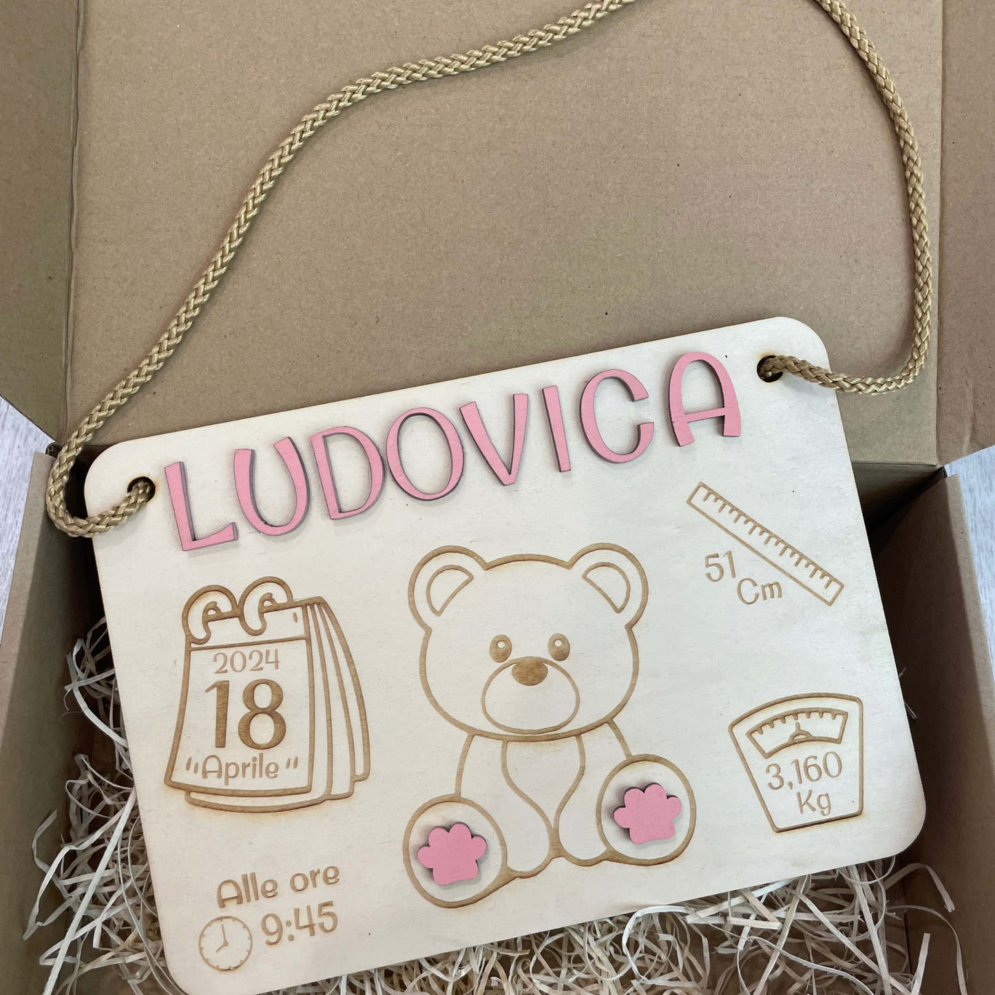 CARTELLO NASCITA IN LEGNO PERSONALIZZATO CON NOME