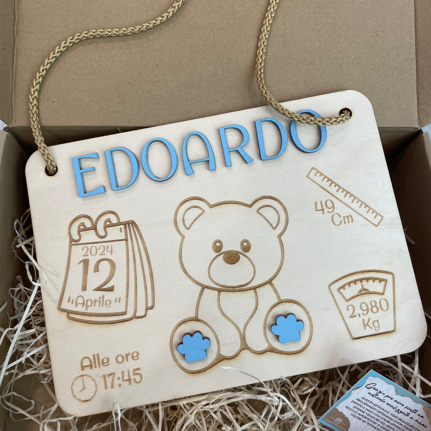 CARTELLO NASCITA IN LEGNO PERSONALIZZATO CON NOME