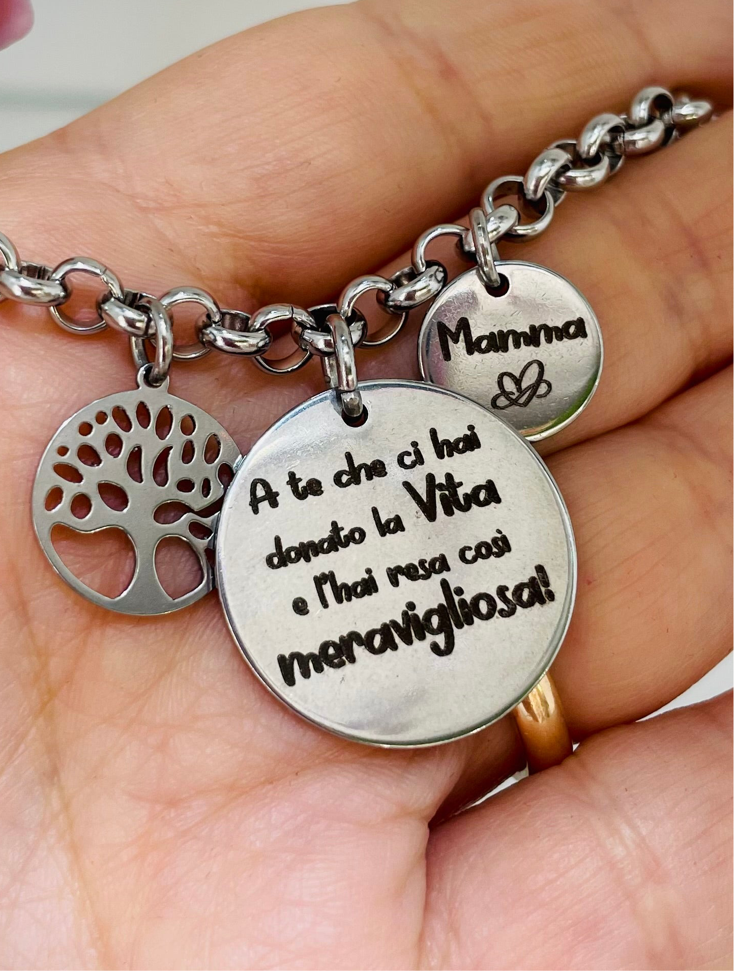 BRACCIALE IN ACCIAIO CON DEDICA PERSONALIZZATA PER LA MAMMA