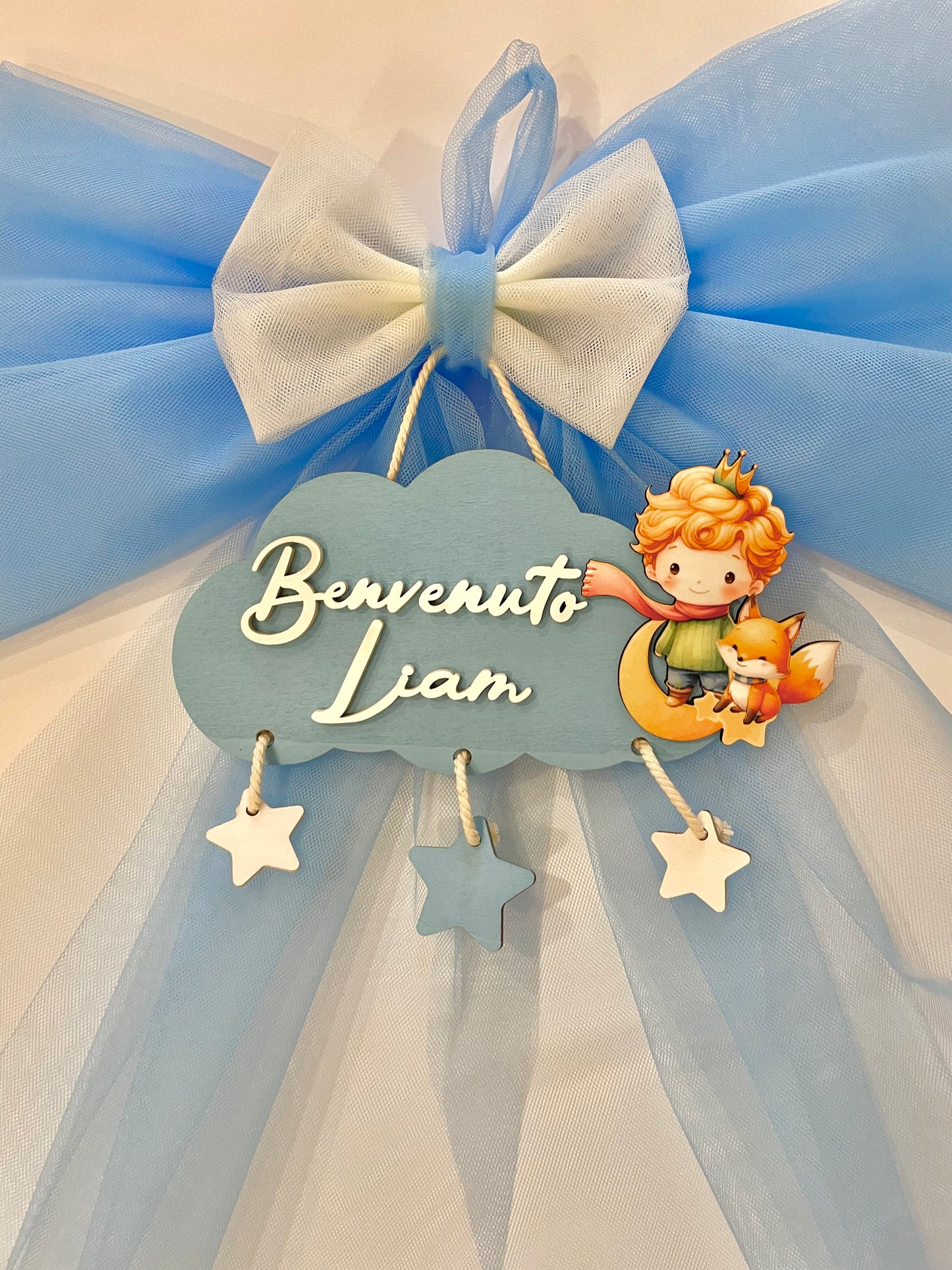 FIOCCO NASCITA BLU NUVOLA PERSONALIZZATO CON NOME