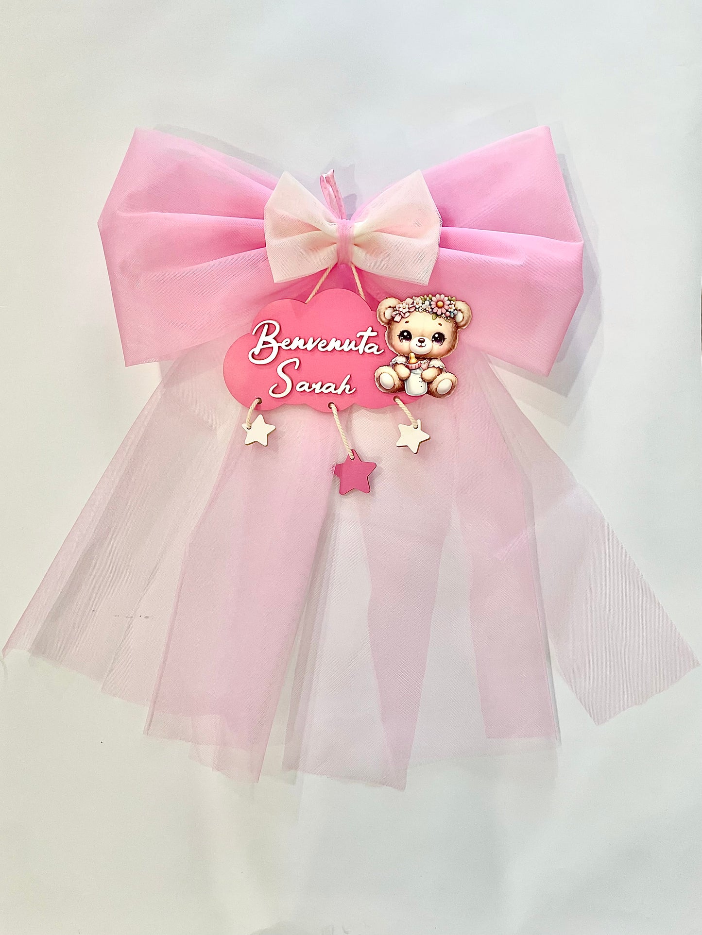 FIOCCO NASCITA ROSA NUVOLA PERSONALIZZATO CON NOME