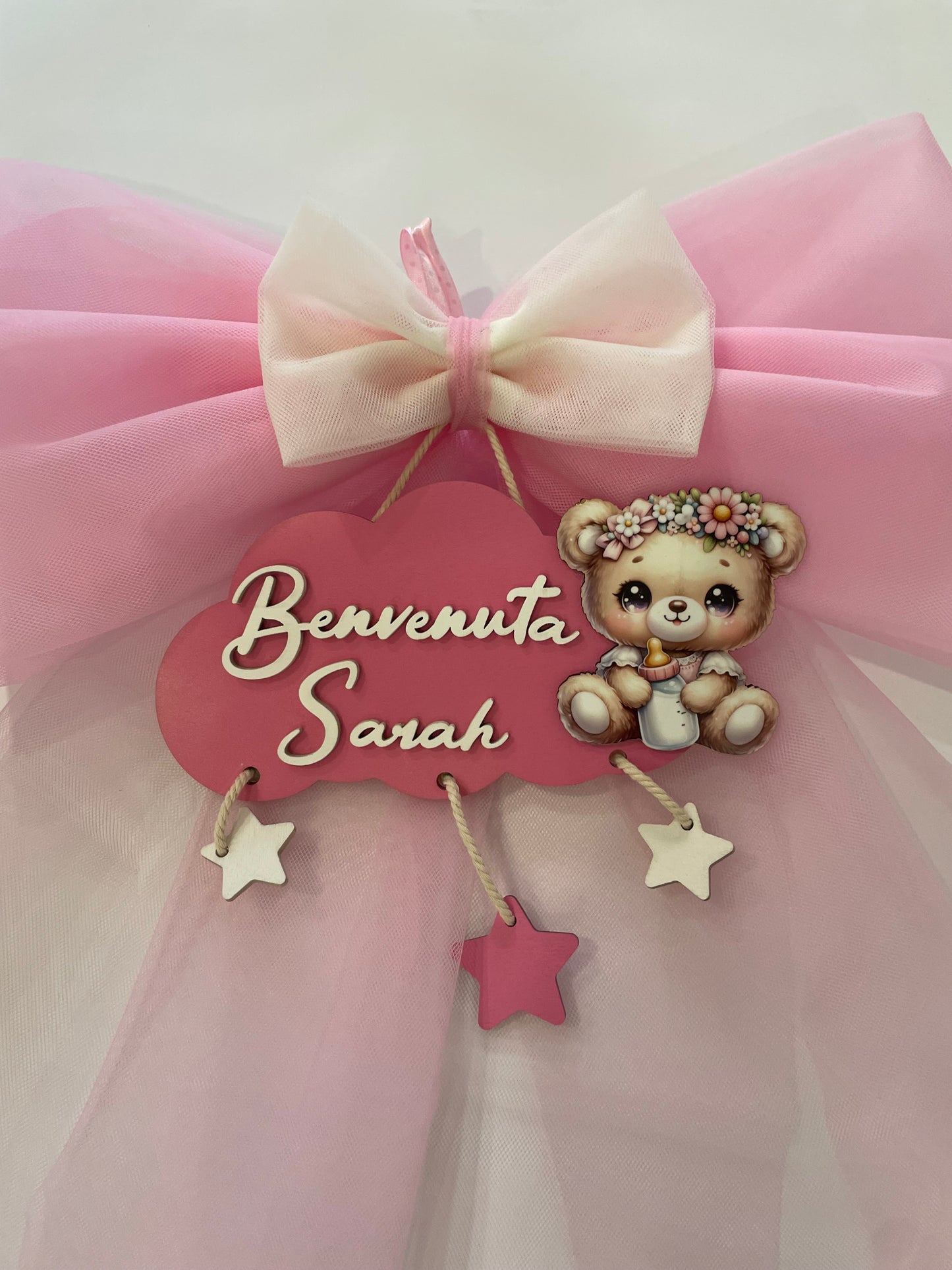 FIOCCO NASCITA ROSA NUVOLA PERSONALIZZATO CON NOME