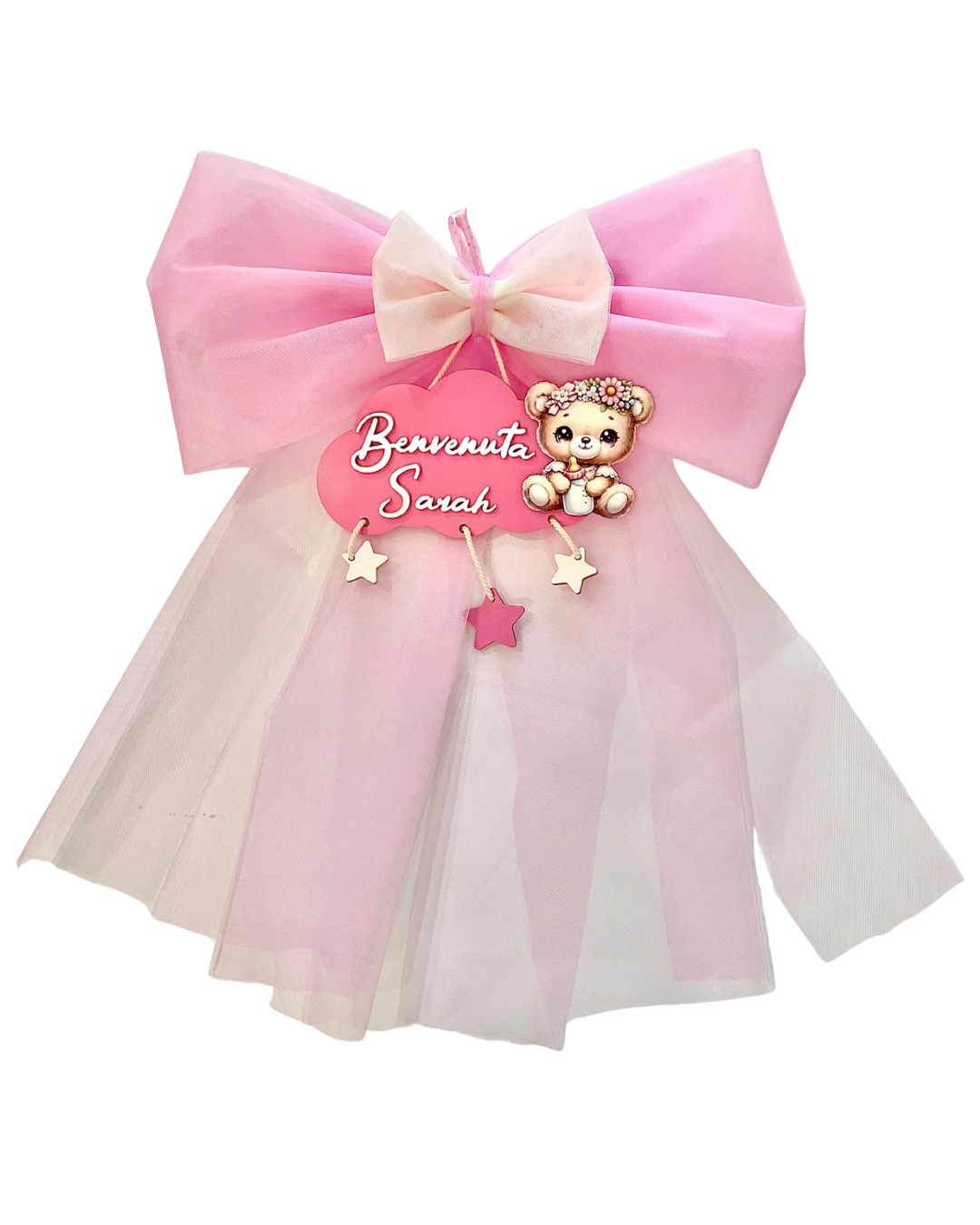 FIOCCO NASCITA ROSA NUVOLA PERSONALIZZATO CON NOME