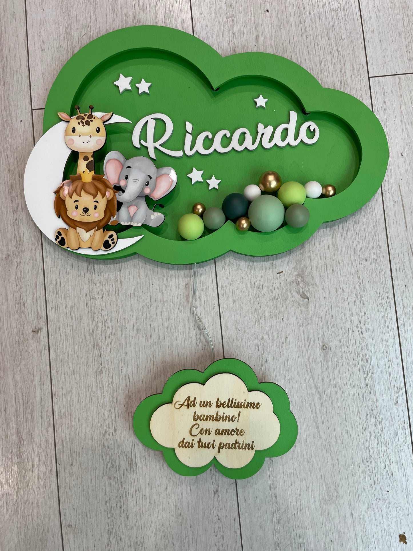 LAMPADE PALLONCINO IN LEGNO PERSONALIZZATE CON NOME PERSONAGGIO E DEDICA