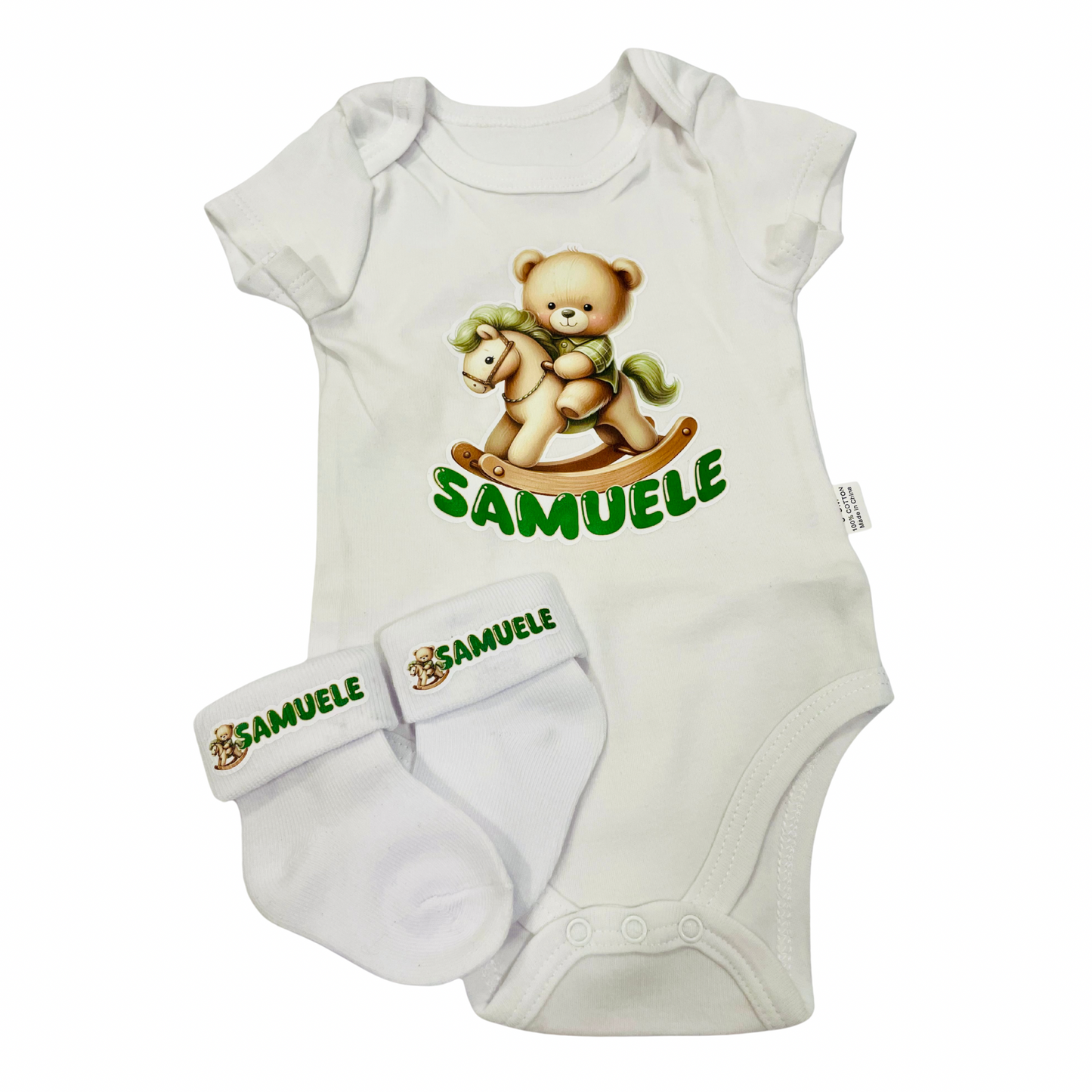 KIT NASCITA V ORSETTO BAVETTA BODY CALZINI