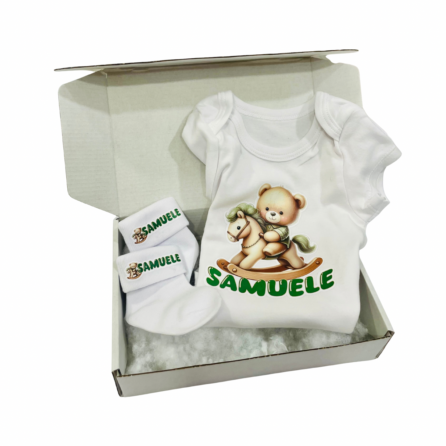 KIT NASCITA V ORSETTO BAVETTA BODY CALZINI