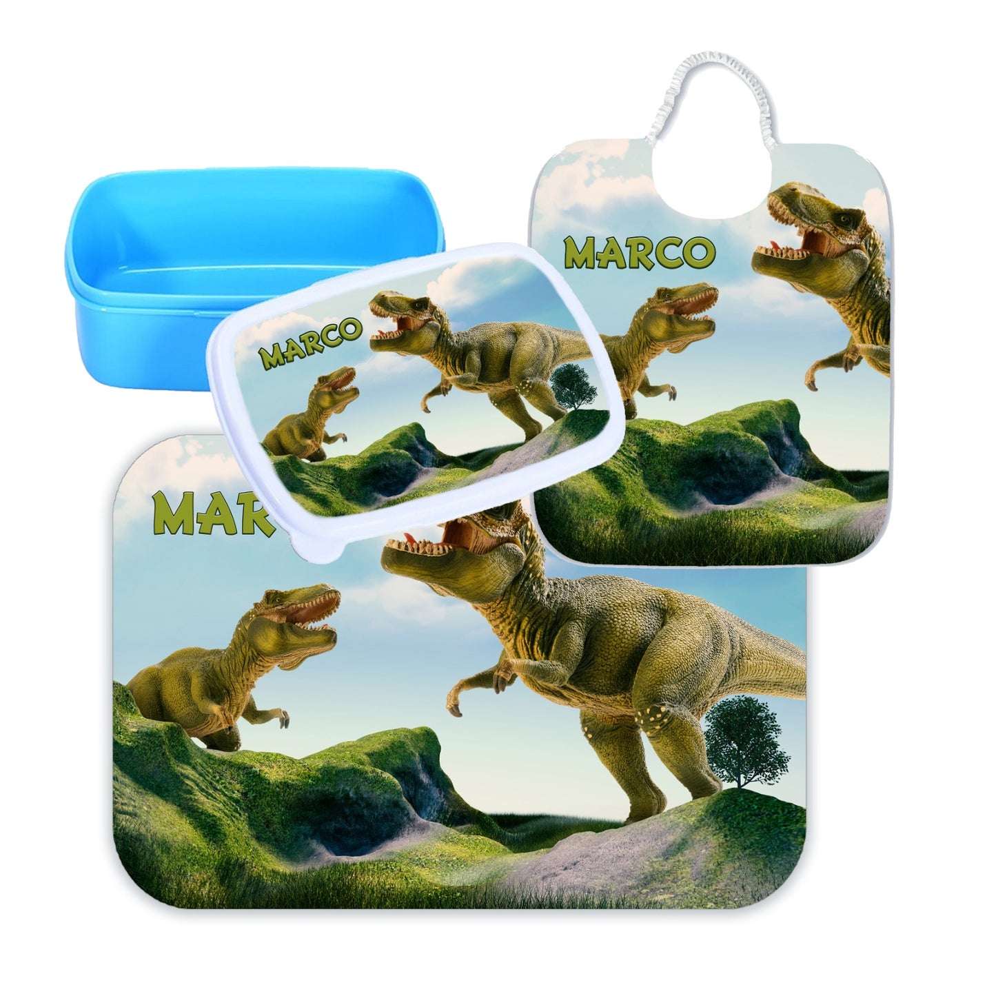KIT basic 4 PORTAMERENDA BAVETTA TOVAGLIETTA BRAINROT DINOSAURO