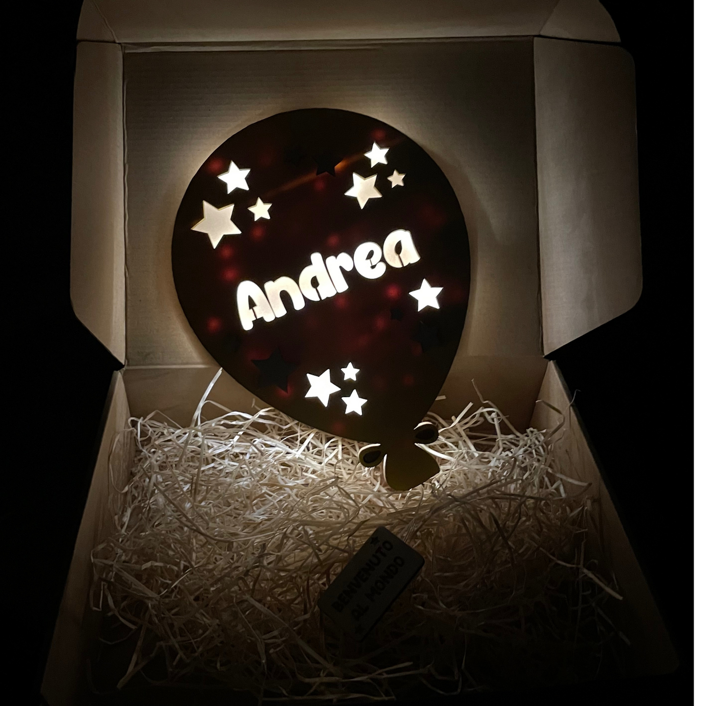 LAMPADE PALLONCINO IN LEGNO PERSONALIZZATE CON NOME PERSONAGGIO E DEDICA