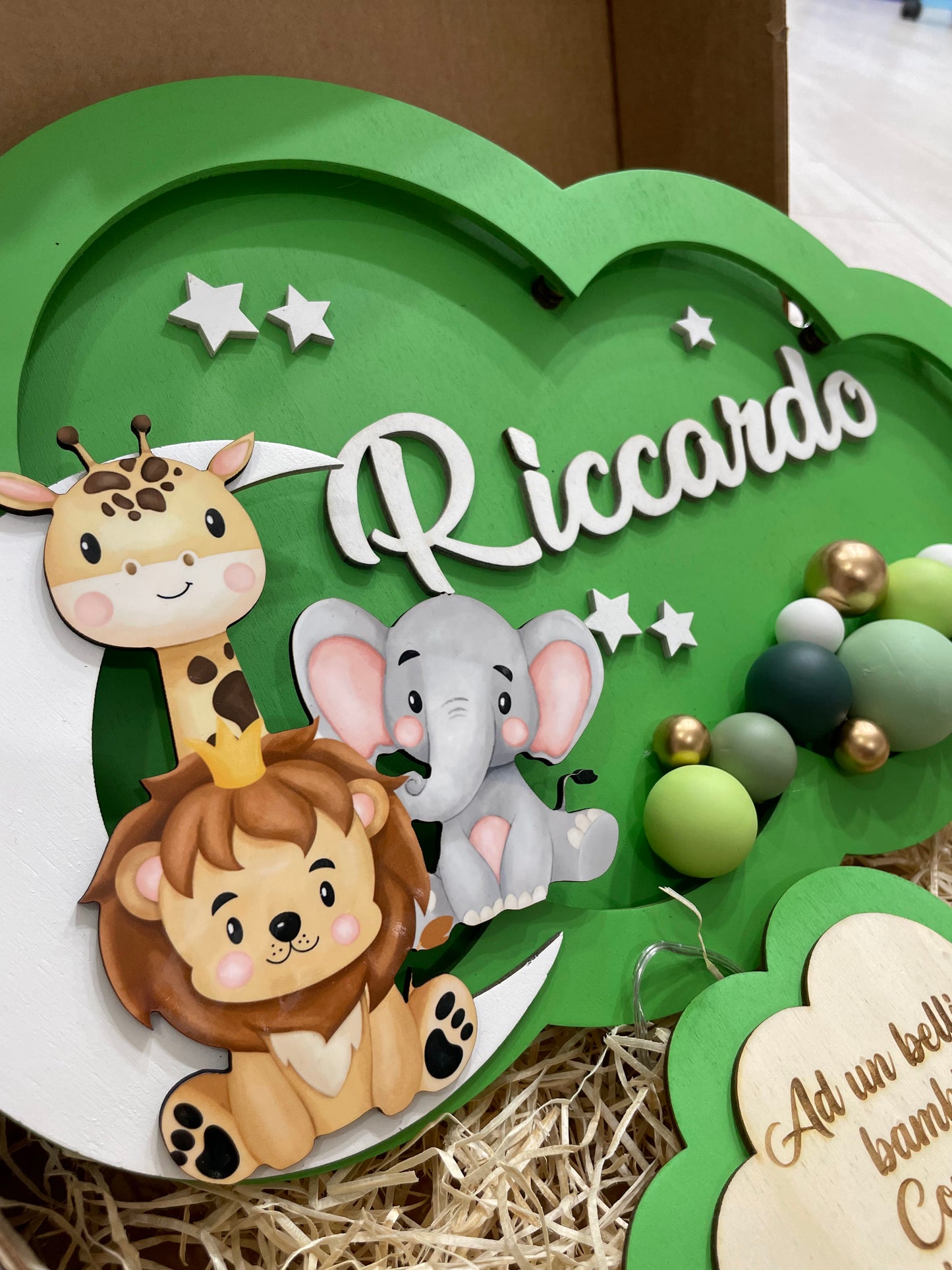 LAMPADE PALLONCINO IN LEGNO PERSONALIZZATE CON NOME PERSONAGGIO E DEDICA