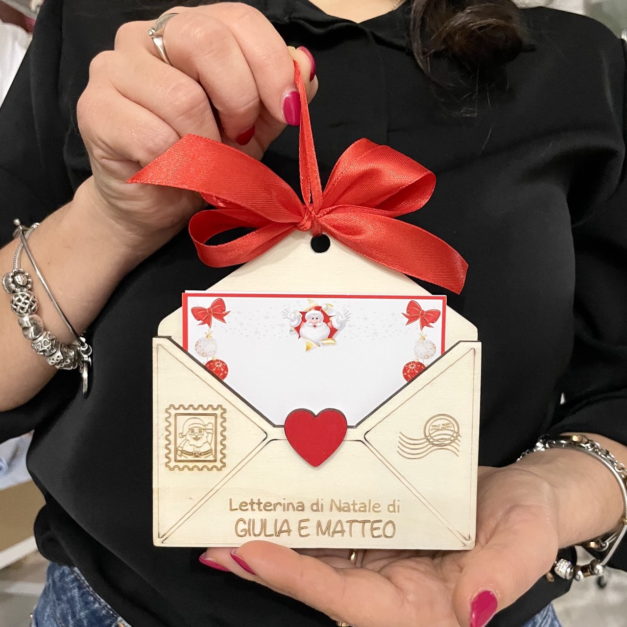 ORNAMENTO DI NATALE IN LEGNO PERSONALIZZATO CON NOMI LETTERA PER BABBO NATALE