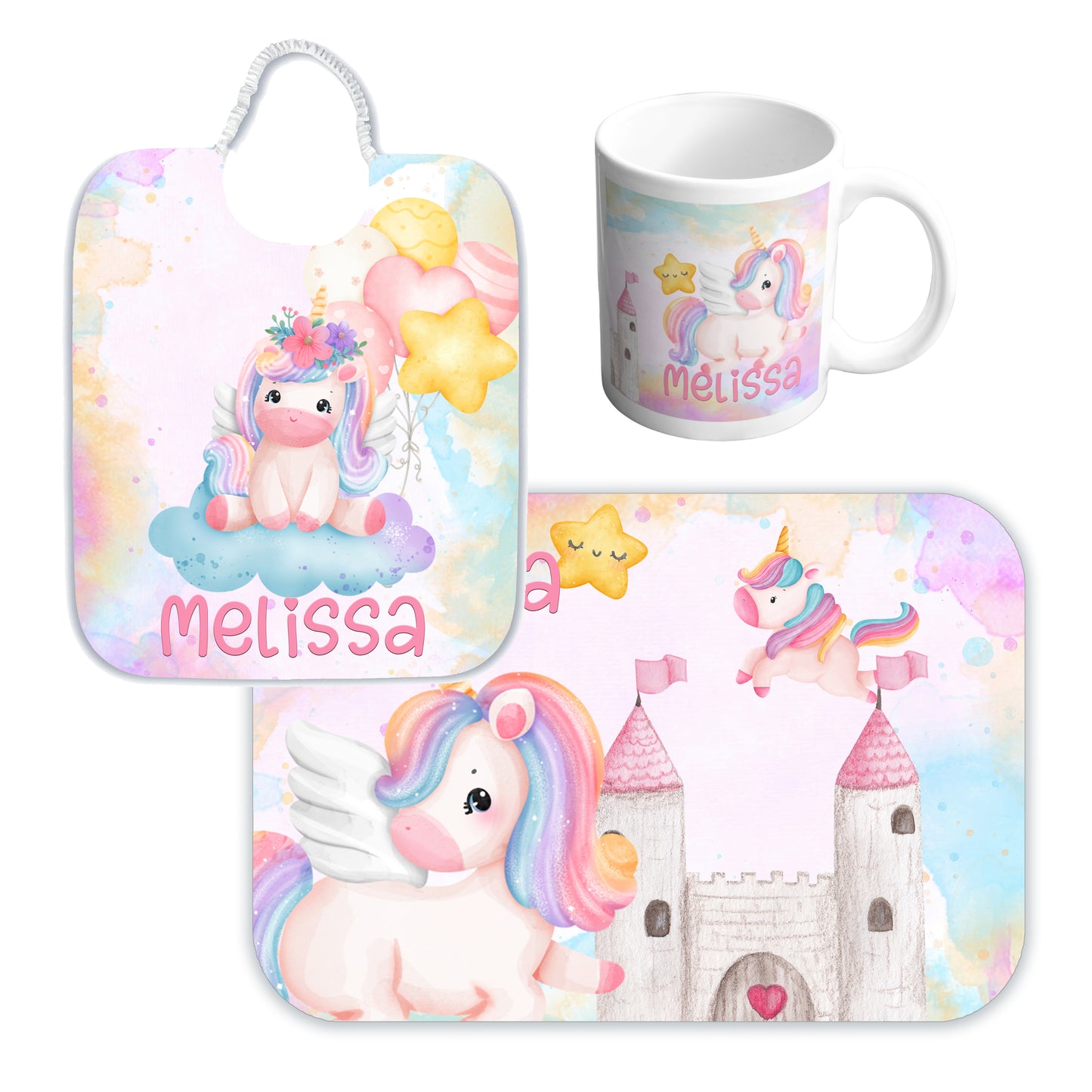 SET TOVAGLIETTA TAZZA E BAVETTA CON NOME E IMMAGGINI PERSONALIZZATE
