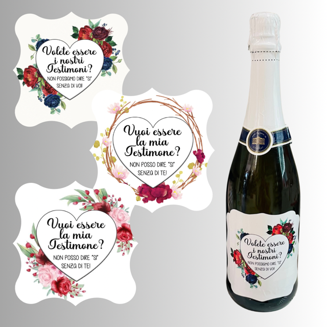 STICKER PERSONALIZZATO PER BOTTIGLIA DI SPUMANTE PER TESIMONI