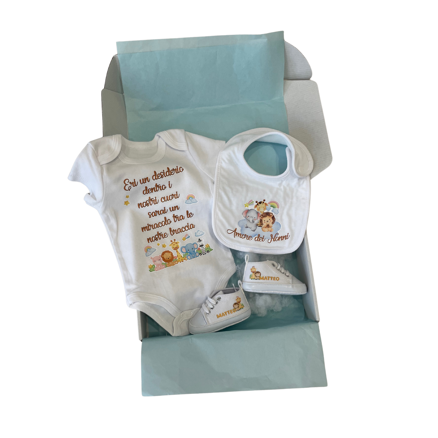 WINK KIT NASCITA JUNGLE BODY BAVETTA SCARPETTE