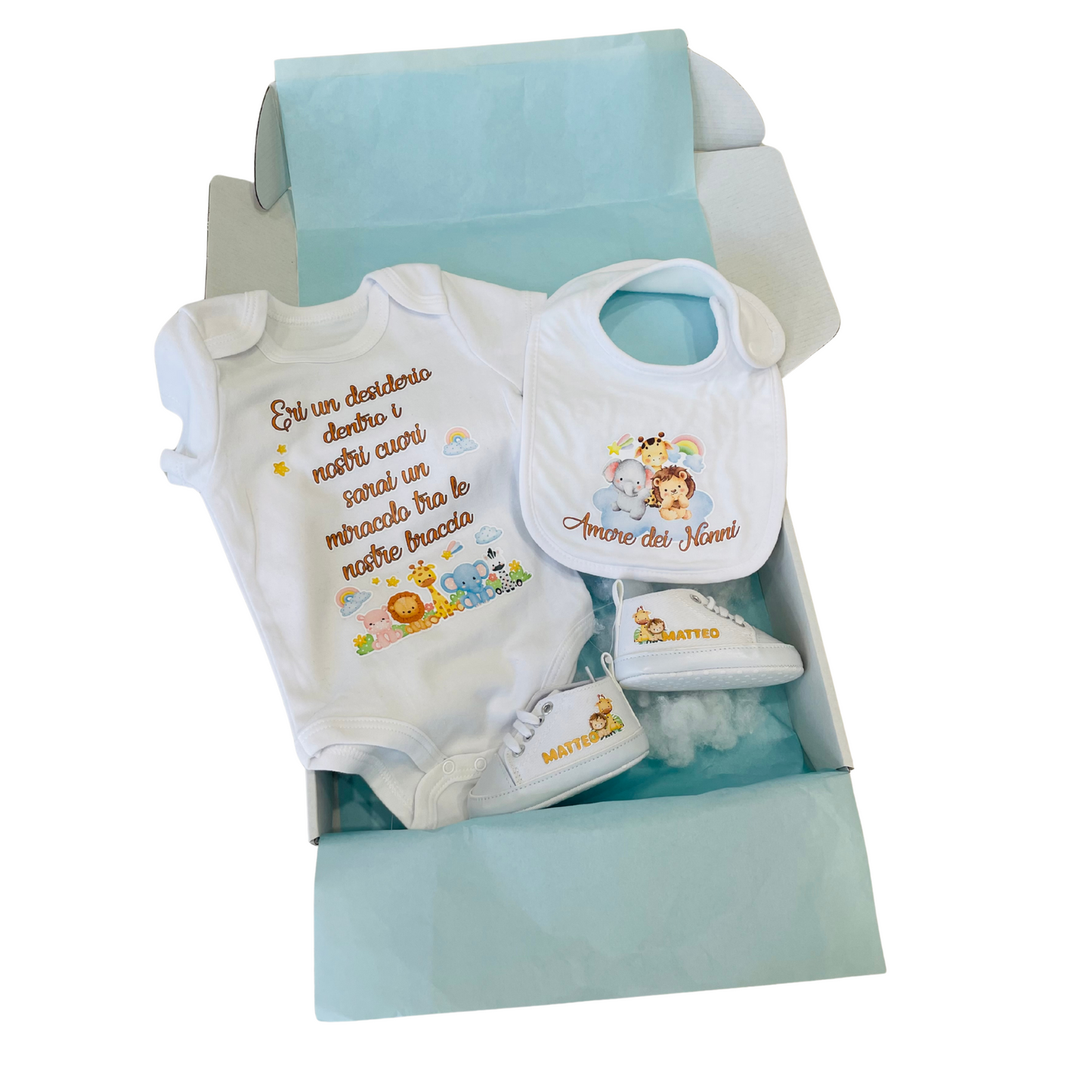 WINK KIT NASCITA JUNGLE BODY BAVETTA SCARPETTE