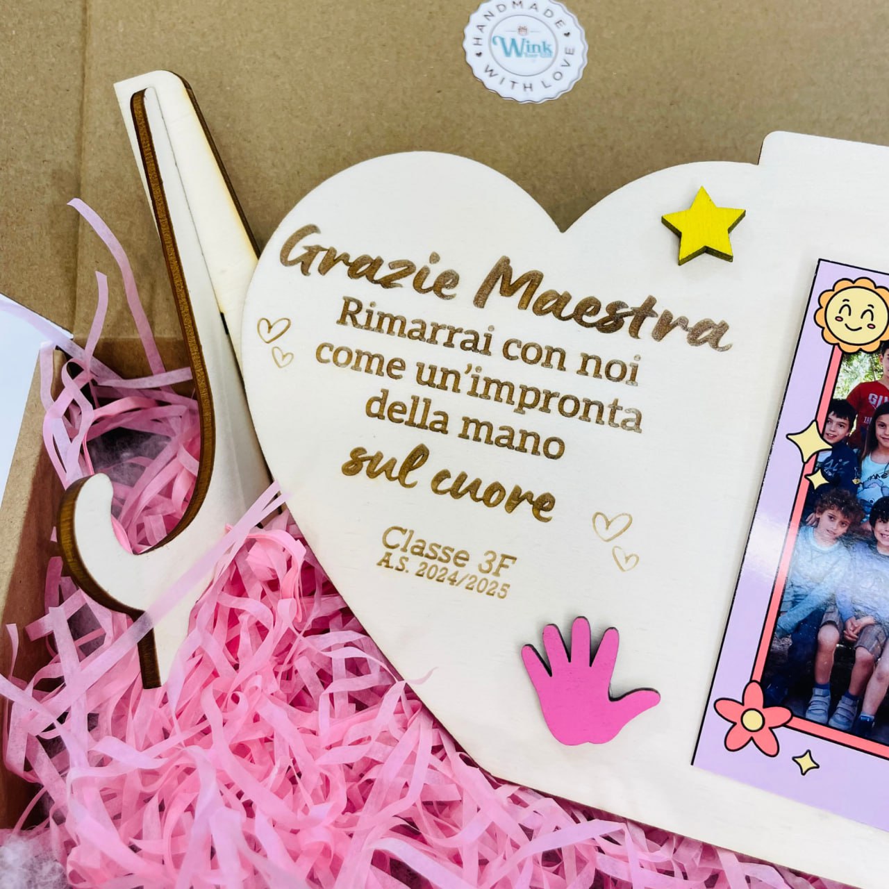 QUADRO IN LEGNO CON CLIP FOTO PERSONALIZZATO  CON DEDICA PER MAESTRA