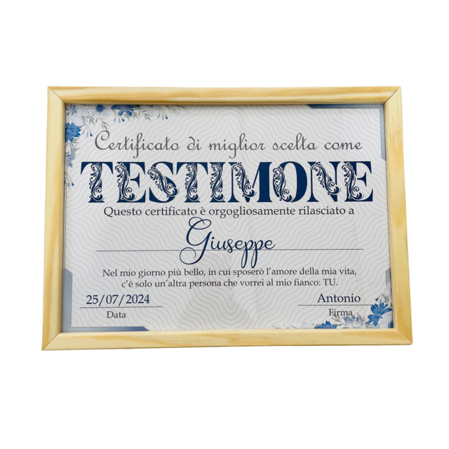 Quadretto con certificato Testimone blu