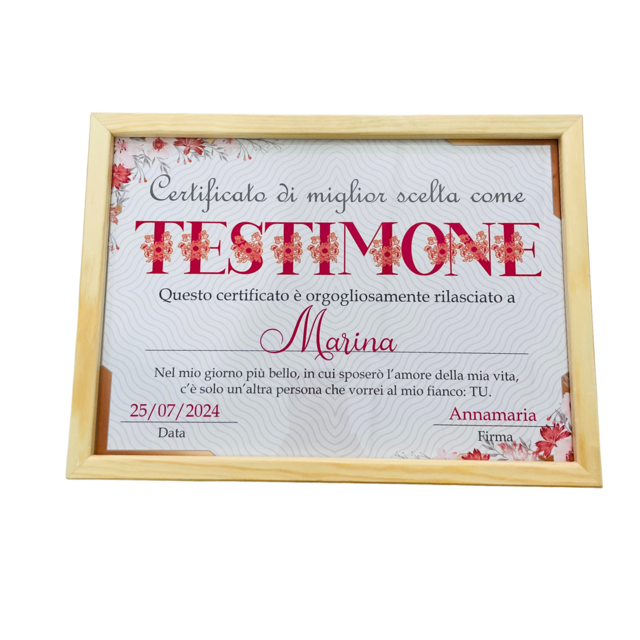 Quadretto con certificato Testimone rosa