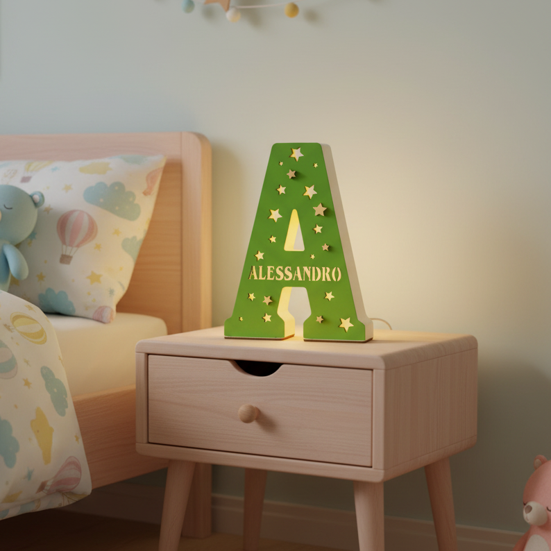 LAMPADA LETTERA IN LEGNO PERSONALIZZATA CON NOME E DEDICA