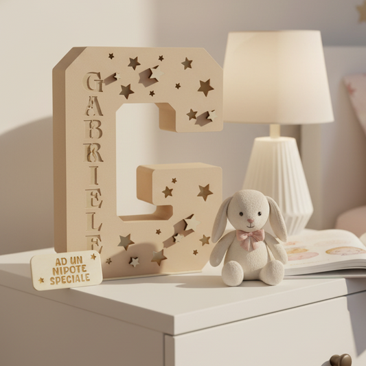LAMPADA LETTERA IN LEGNO PERSONALIZZATA CON NOME E DEDICA
