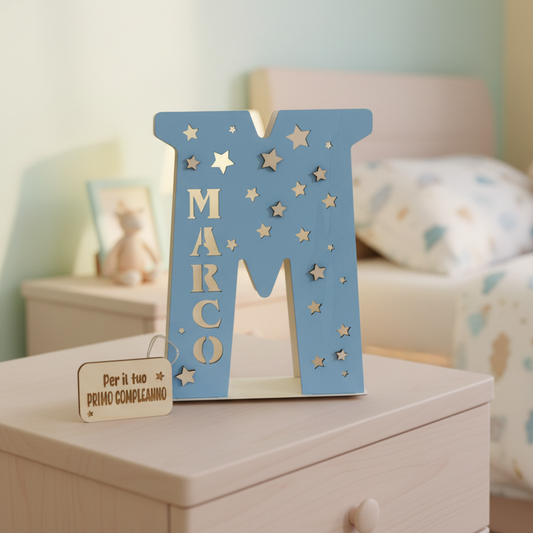 LAMPADA LETTERA IN LEGNO PERSONALIZZATA CON NOME E DEDICA