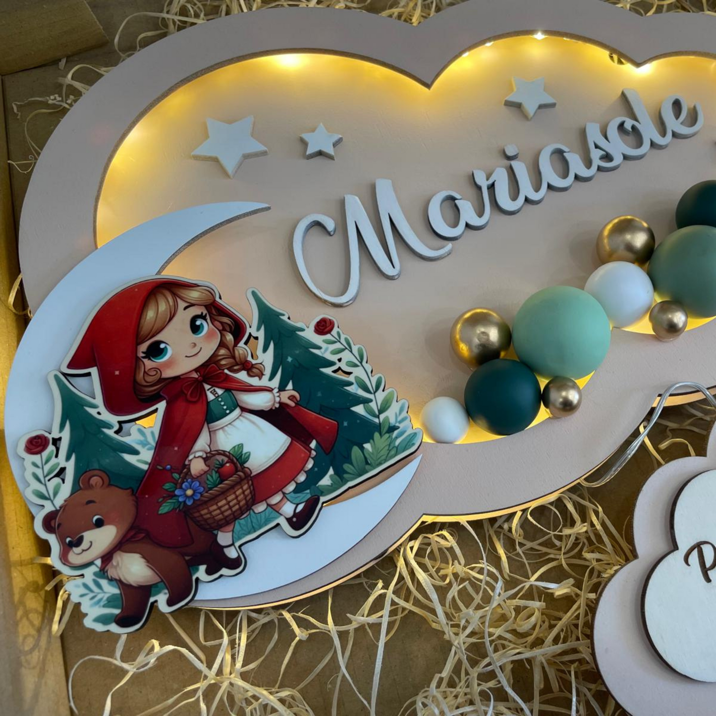 LAMPADA NUVOLA PERSONALIZZATA CON NOME DEDICA E PERSONAGGIO IN LEGNO