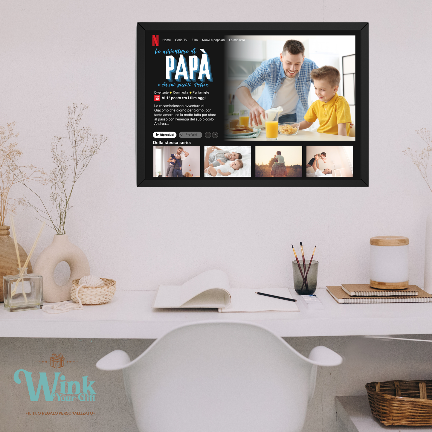 QUADRO DI TELA SERIE TV CON FOTO PERSONALIZZATO CON DEDICA PER PAPà