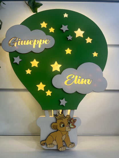 MONGOLFIERA VERDE PERSONAGGIO  Lampada in legno