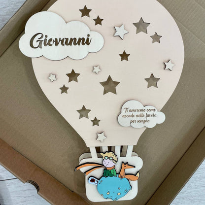LAMPADA IN LEGNO PERSONALIZZATA BEIGE CON NOME DEDICA E PERSONAGGO 