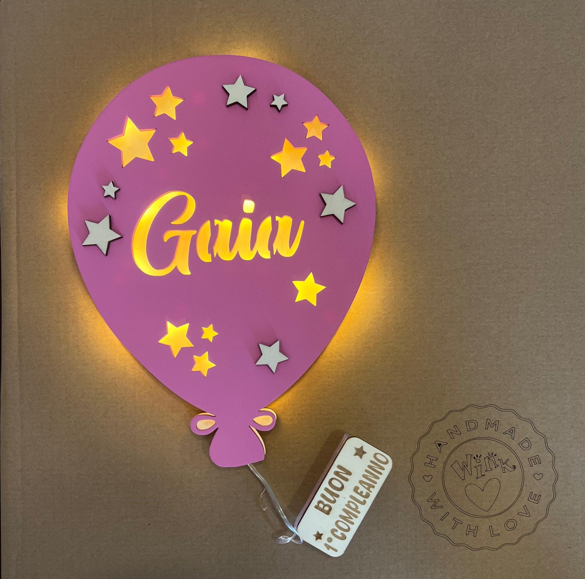 LAMPADA IN LEGNO PERSONALIZZATA CON NOME PALLONCINO