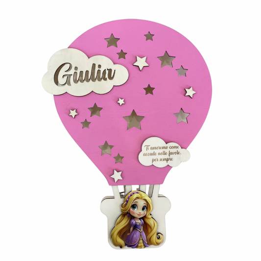 LAMPADA IN LEGNO PERSONALIZZATA ROSA CON NOME DEDICA E PERSONAGGO 