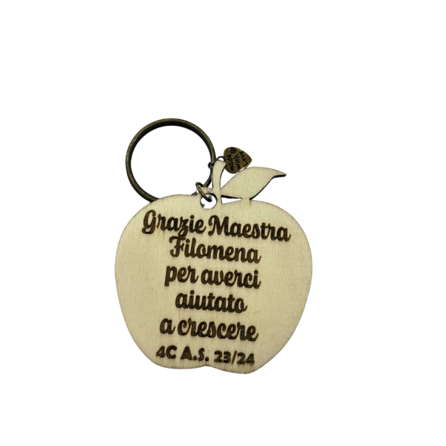 PORTACHIAVI IN LEGNO MELA PERSONALIZZATO CON DEDICA PER MAESTRA