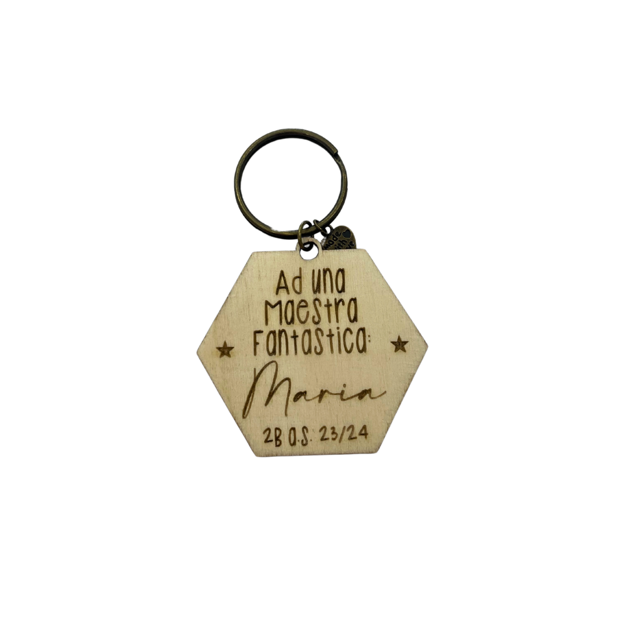 PORTACHIAVI IN LEGNO PERSONALIZZATO  CON DEDICA PER MAESTRA