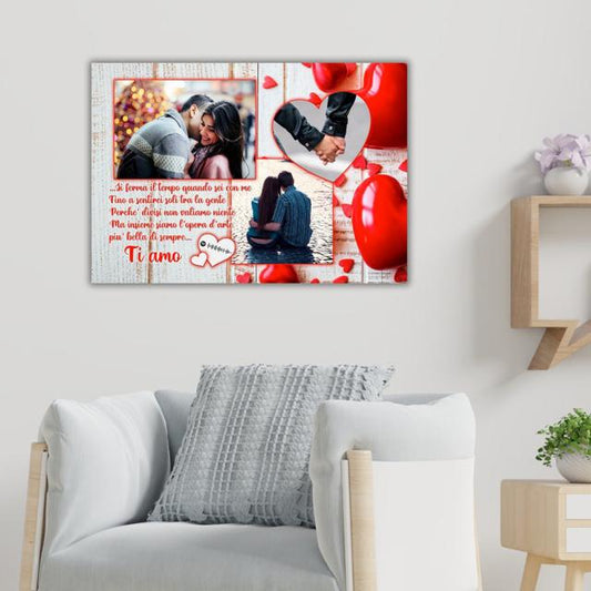 QUADRO TELA PERSONALIZZATO COPPIA CON FOTO E FRASE