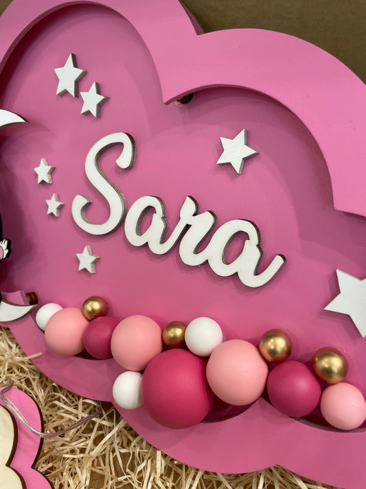 LAMPADE PALLONCINO IN LEGNO PERSONALIZZATE CON NOME PERSONAGGIO E DEDICA ROSA