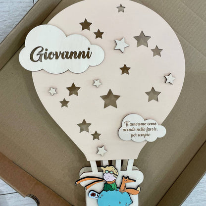 LAMPADA IN LEGNO PERSONALIZZATA BEIGE CON NOME DEDICA E PERSONAGGO 