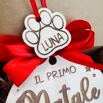 ORNAMENTO DI NATALE PER ALBERO IN LEGNO CON DEDICA CUCCIOLO