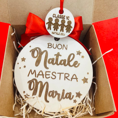  ORNAMENTO DI NATALE PER ALBERO IN LEGNO CON DEDICA PER MAESTRA