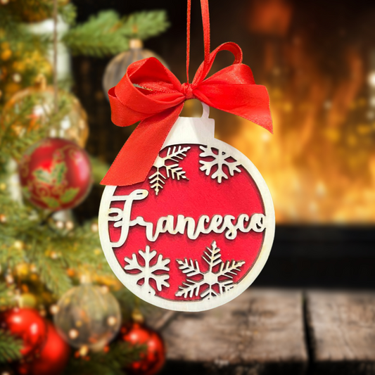 ORNAMENTO DI NATALE PER ALBERO IN LEGNO CON NOME