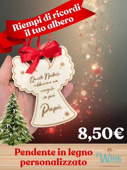 ANGELO Pendente di Natale in legno con dedica personalizzata