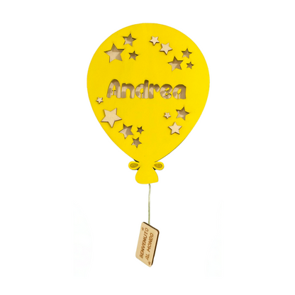 LAMPADE PALLONCINO IN LEGNO PERSONALIZZATE CON NOME PERSONAGGIO E DEDICA