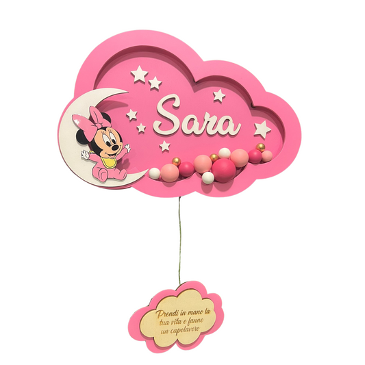 LAMPADE PALLONCINO IN LEGNO PERSONALIZZATE CON NOME PERSONAGGIO E DEDICA ROSA